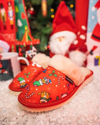 Pantofle Christmas pattern czerwone-36
