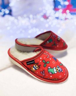 Pantofle Kids Christmas pattern czerwone